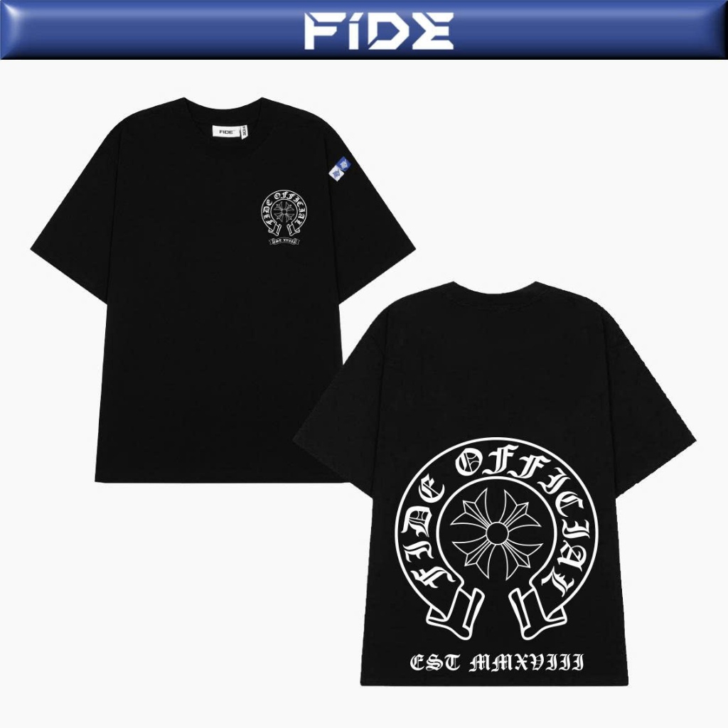 เสื้อยืด FIDE Gothic Streetwear เสื้อยืดผ้าฝ้ายหลวมแบรนด์ท้องถิ่นผู้ชายและผู้หญิง oversize คอกลม - A