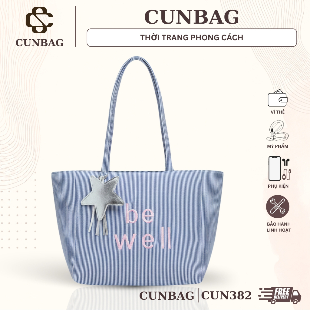 (Star Charm Gift) กระเป๋าโท้ทผู้หญิง Cunbag ผ้าร่องปักลาย Be Well Fashion CUN382