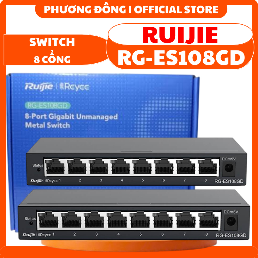 RUIJIE RG-ES108GD 8-PORT SWITCH - สลับความเร็ว: 16GBPS, MAC GOOD HEATSINK