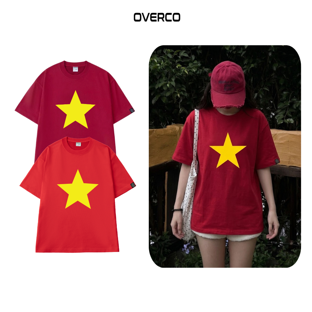 เสื้อยืด Unisex Red Flag Yellow Star Big Star V2 ผ้าคอตตอนเนื้อนุ่ม เท่ๆ Overco Brand - O1A139