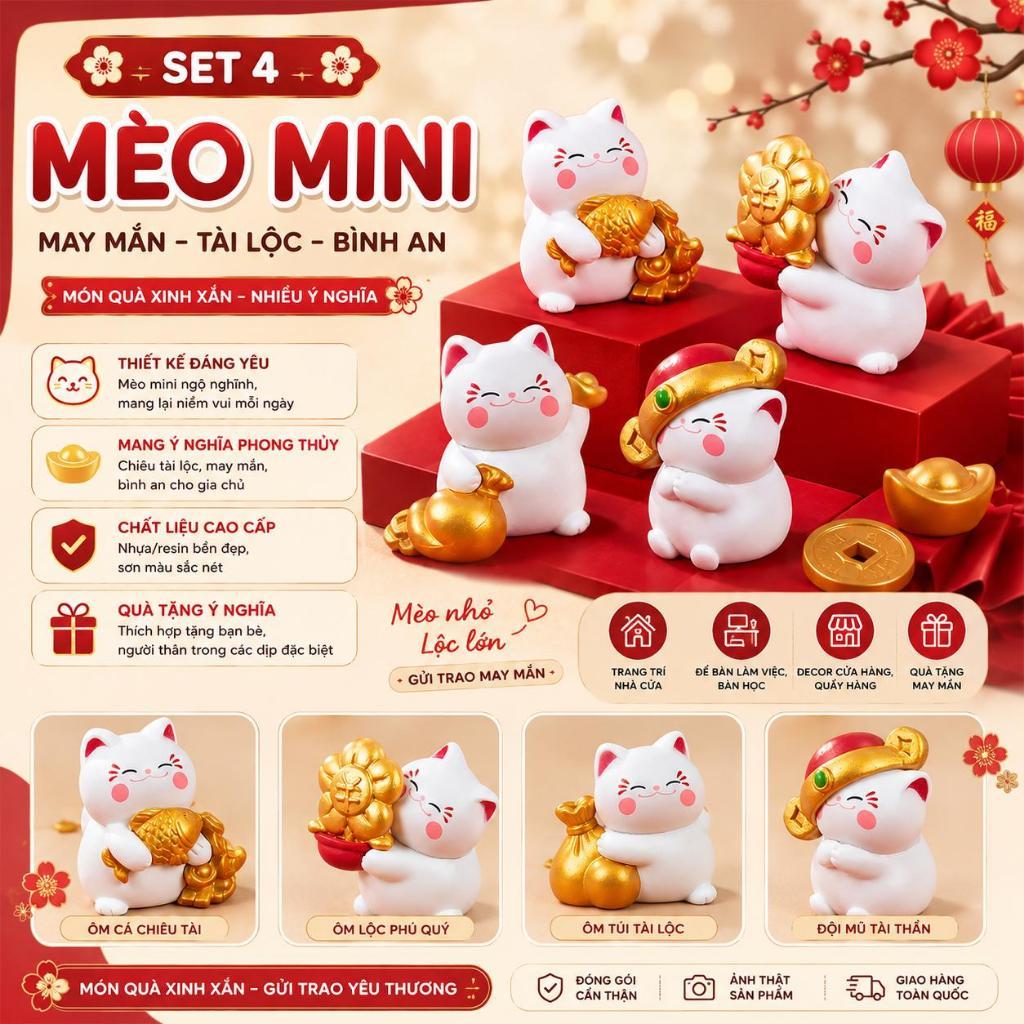SET 4 ชิ้น LUCKY MINI CATS – FORTUNE – BINH AN