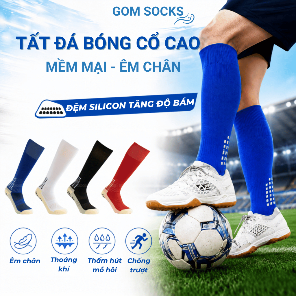 GOM SOCKS ถุงเท้าฟุตบอลกีฬากันลื่นคอยาวนุ่มสบายระงับกลิ่นกายผ้าฝ้ายถักถุงเท้าฟุตบอล - DB-507-1DOI
