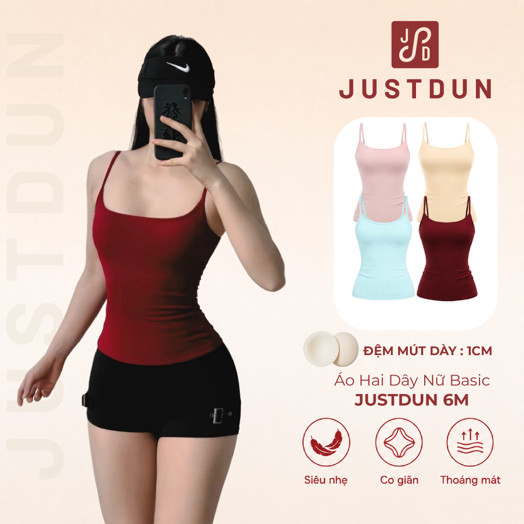 (FOAM INCLUDED - 2 LAYERS) เสื้อกล้ามผู้หญิง Basic Bodycon ทําจากผ้าฝ้ายเรียบ Flattering JUSTDUN 6M