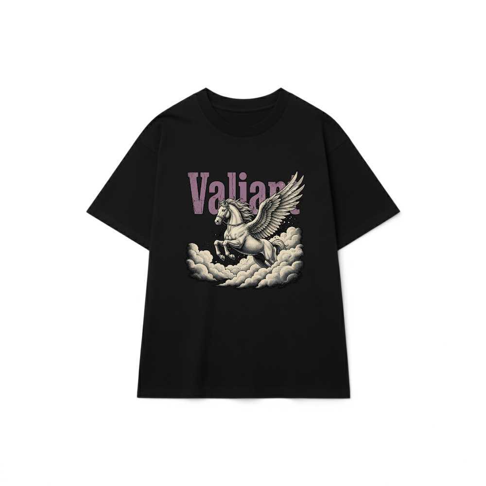 Valiant Pegasus Streetwear เสื้อยืด Unisex ผ้าฝ้ายยืดหลวมแบรนด์ท้องถิ่น - 210826-19-57-RUI