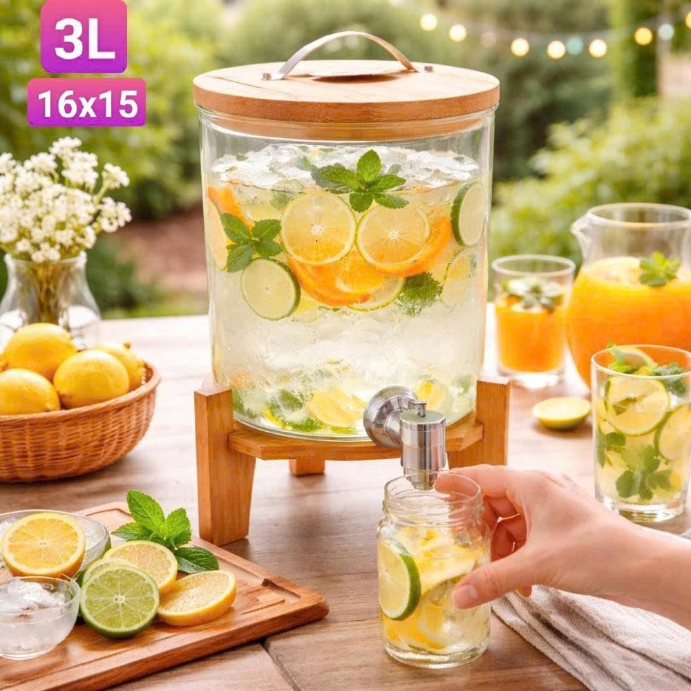 ขวดน้ําแก้วพร้อมชั้นวางไม้ 3L-5L
