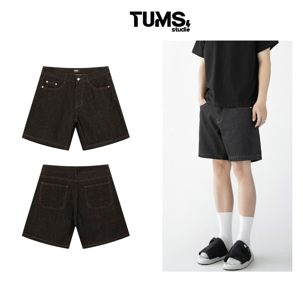 RAW DENIM SHORTS | TUM MACHINES WIDELEG RAW DENIM SHORT DAILY สวมใส่สีดํา