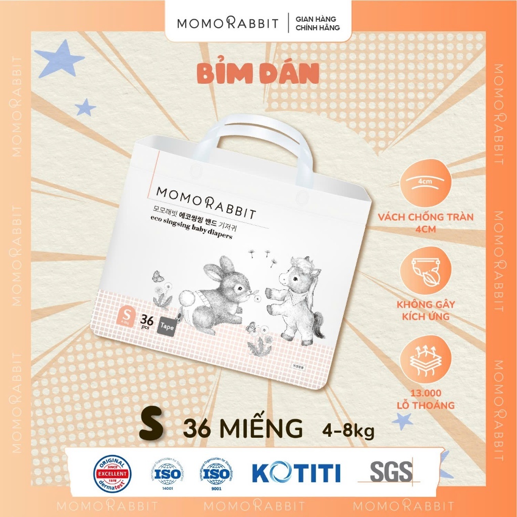 ผ้าอ้อม Momo Rabbit - Size S - 36 ชิ้น - 4-8กก