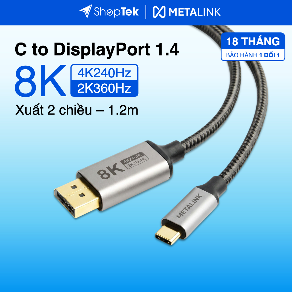 สาย METALINK C ถึง DP1.4 8K60Hz 4K240Hz 2K360Hz, 1,2m - 2-way, Thunderbolt 4,3 รองรับ | MTCDP-B12