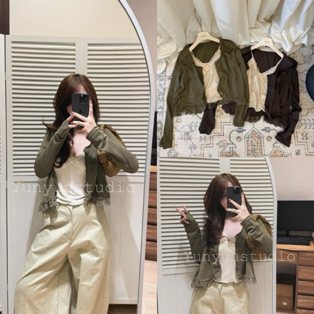 Yunyunstudio CDG 2-PIECE SHIRT SET MIXED LACE 2-STRING SHIRT IN THIN COTTON