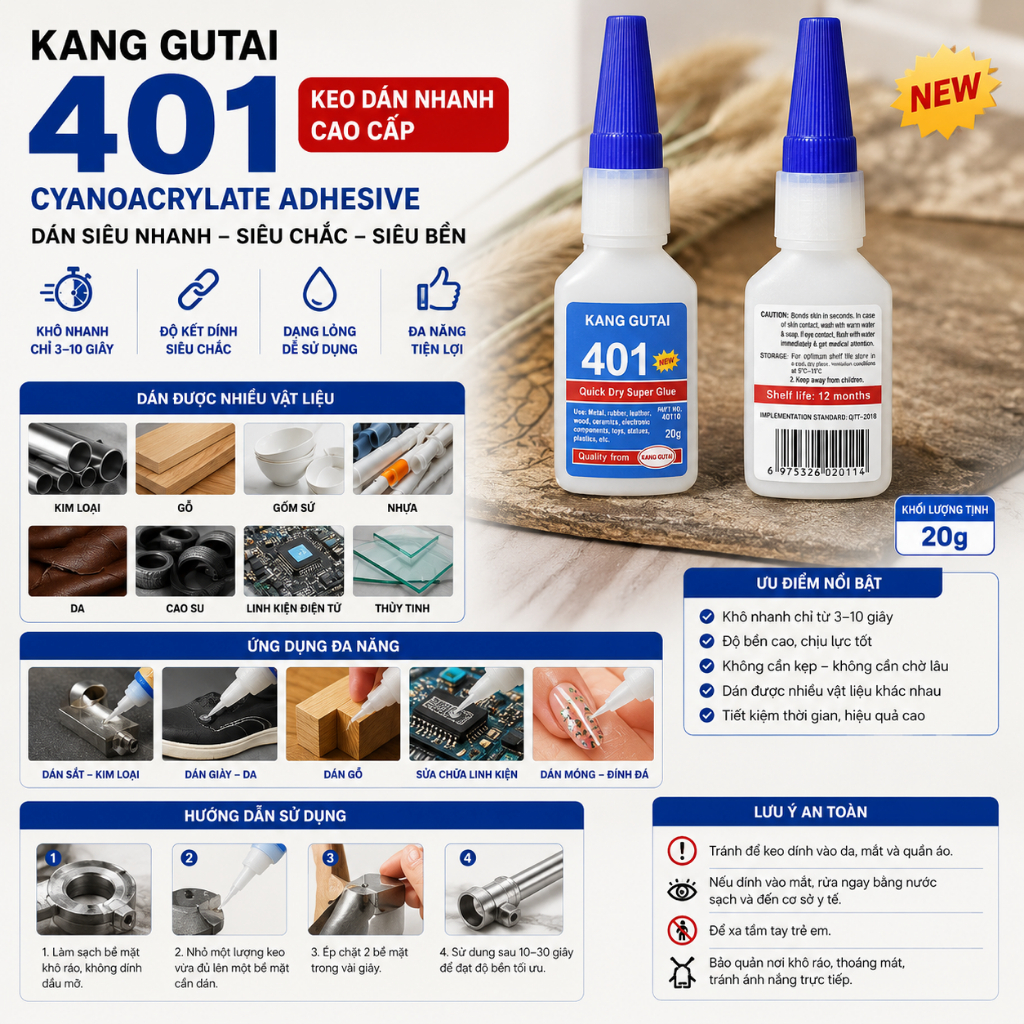 KANG GUTAI 401 – PREMIUM FAST GLUE (CYANOCRYLATE) / IRON GLUE / 401 กาวติดเล็บ - ติดหิน