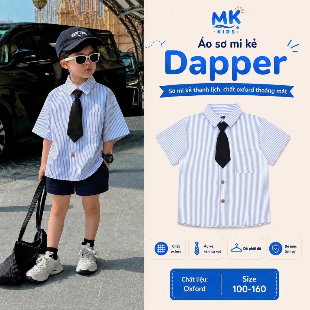 Dapper MK Kids Oxford Plaid Shirt - เน็คไทหรูหราสําหรับเด็กผู้ชาย 2-10 ปี