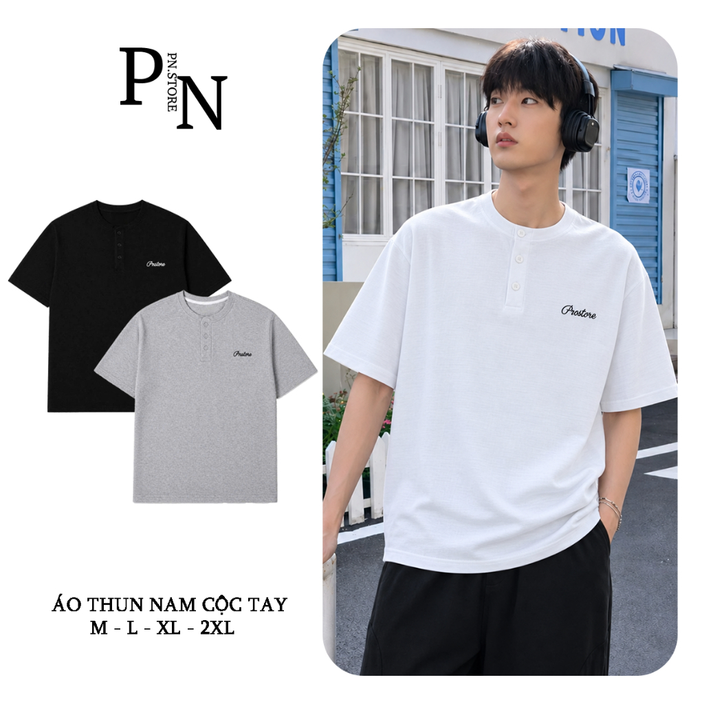 PN.STORE เสื้อยืดคอปกจีนผ้าฝ้ายรังผึ้งนุ่ม Unisex ผู้ชายและผู้หญิงแบรนด์ท้องถิ่น AT16