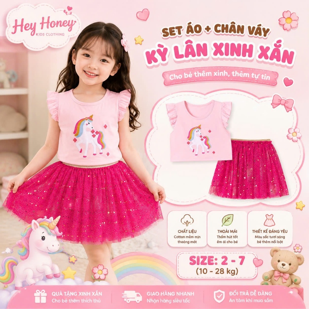 LITTLE MAVEN GIRLS DRESS + SKIRT SET, UNICORN PINK DRESS SET 2192