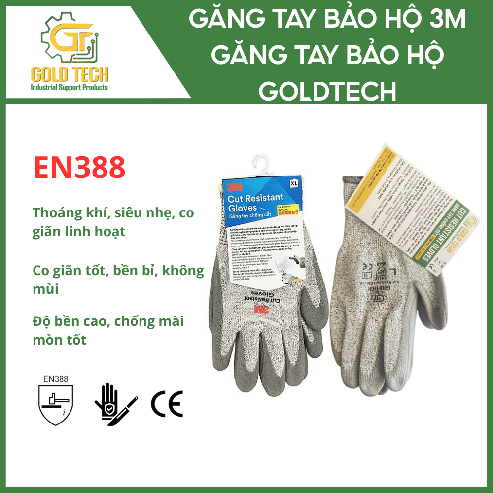 ถุงมือป้องกัน 3M - ถุงมือป้องกัน GOLDTECH LEVEL 1-3-5 EN388 มาตรฐานความปลอดภัย WHEN WORK