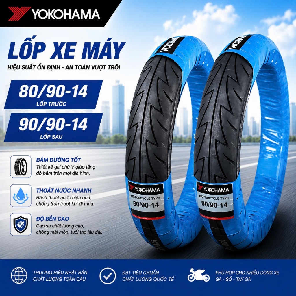 โยโคฮามะ 80/90-14 ยางรถจักรยานยนต์ | 90/90-14 TL,70/90-16 TL,80/90-16 TL,90/80-14 TL,100/80-14 TL,10