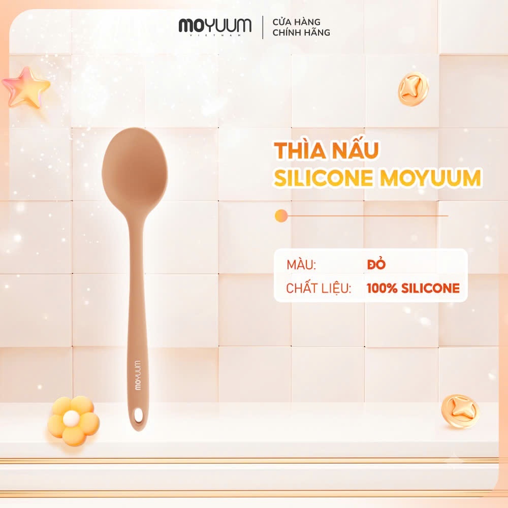 [ใหม่] ช้อนทําอาหารซิลิโคน Moyuum - แดง/เหลือง/เทา