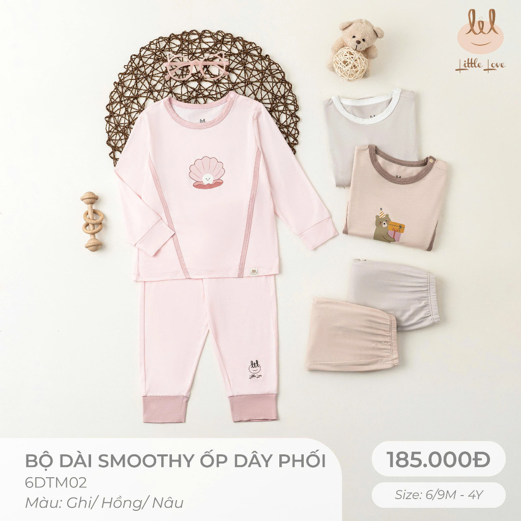 เซตแขนยาวเรียบ Littlelove สายบางสําหรับ 4 seasons [นุ่ม เย็นสบาย ยางยืด และซึมซับ] Size 6M -4Y (6DTM