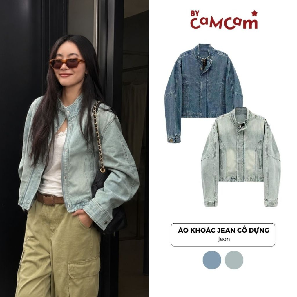 เสื้อแจ็คเก็ตยีนคอตั้ง Bycamcam Dynamic Style Jean Jacket สําหรับผู้หญิง AKHD910