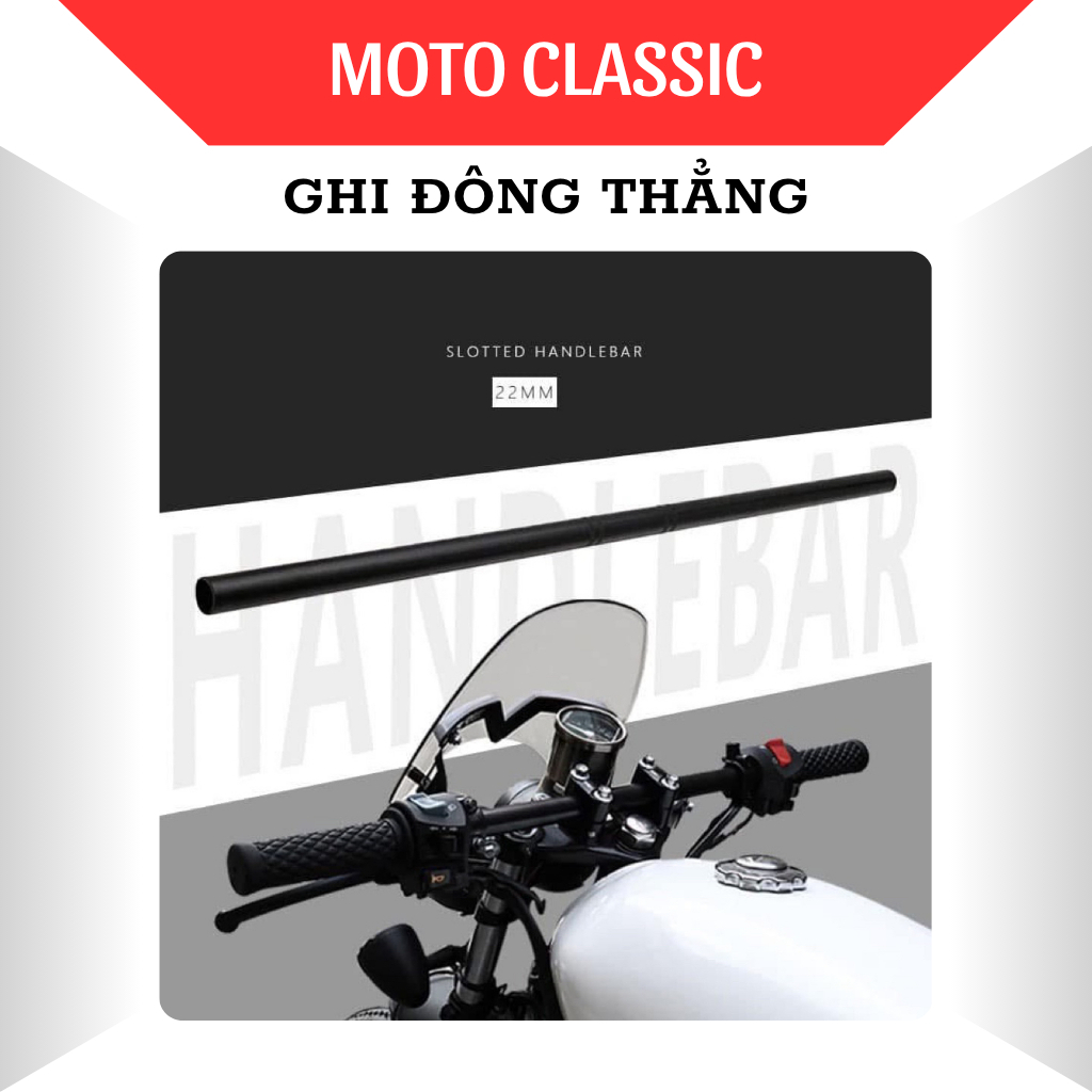 แฮนด์ตรงแนวนอนรูปร่าง Tracker สีดําผงเคลือบเหล็ก 22 มม. องศา Cafe Racer, Tracker, CG125, Win, Sporte
