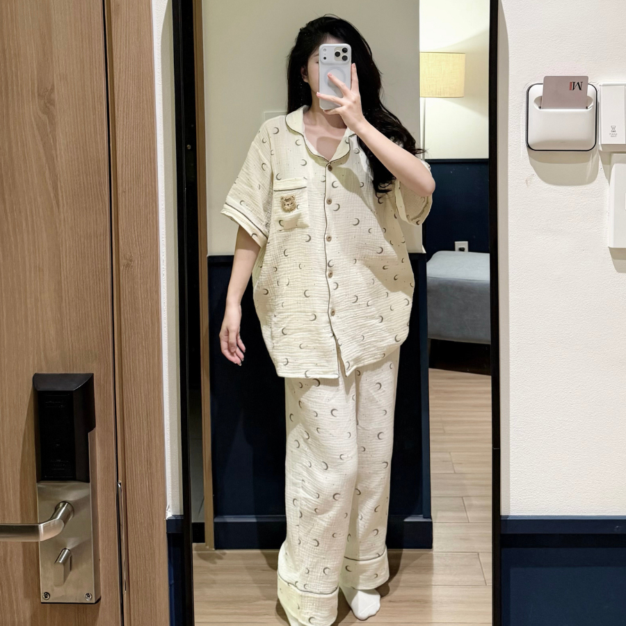 HELY SET - PADDY SET WITH LONG PANTS และ SHORT SLEEVES IN COOL MUSLIN FABRIC - HELY - 8242
