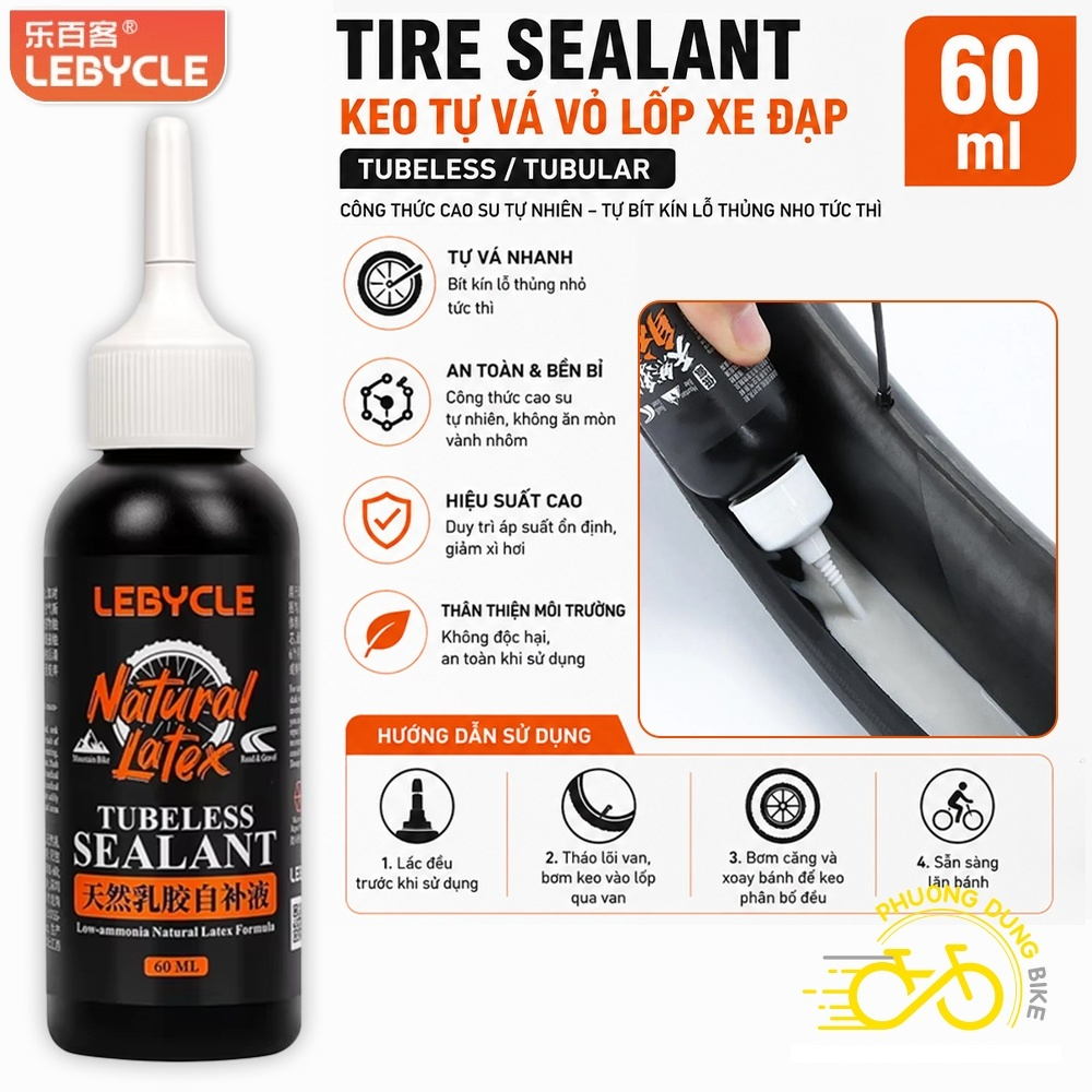Self-patching Tyre Sealant สําหรับจักรยาน Tubeless / Tubular Bozo Tyre Sealant 59ml - ยี่ห้อ Lebycle