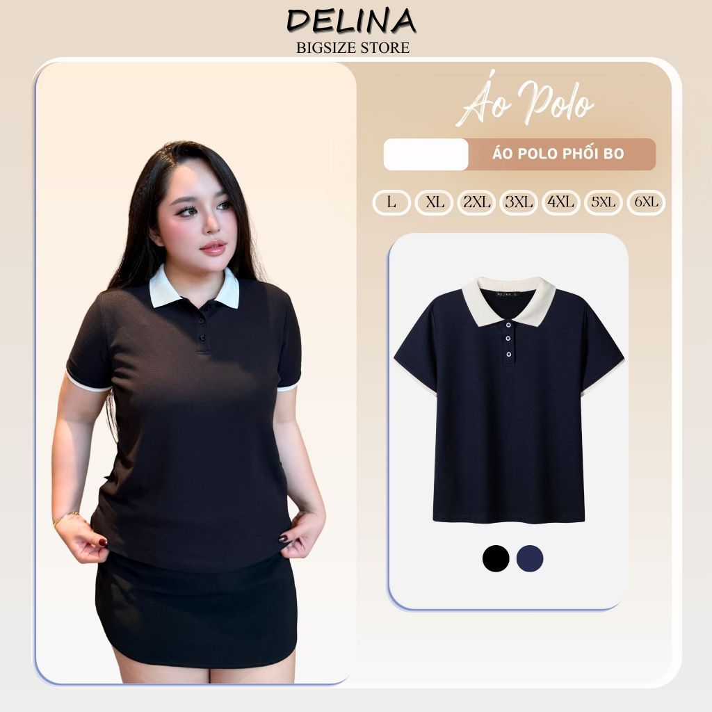 DELINA - เสื้อโปโลผ้าฝ้ายผู้หญิงคอปกไซส์ใหญ่ DELINA 50kg-90kg นุ่ม โปร่ง ผู้หญิงไซส์ใหญ่