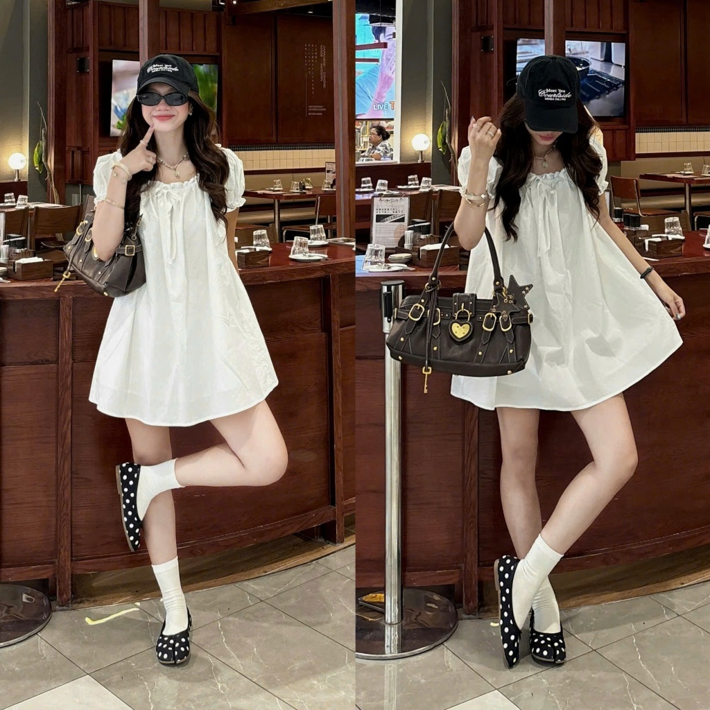 (OLDSCHOOL PHOTO) ชุดเดรสเบบี้ดอลล์คอ U และบัสเตอร์ V3844 Collin Dress