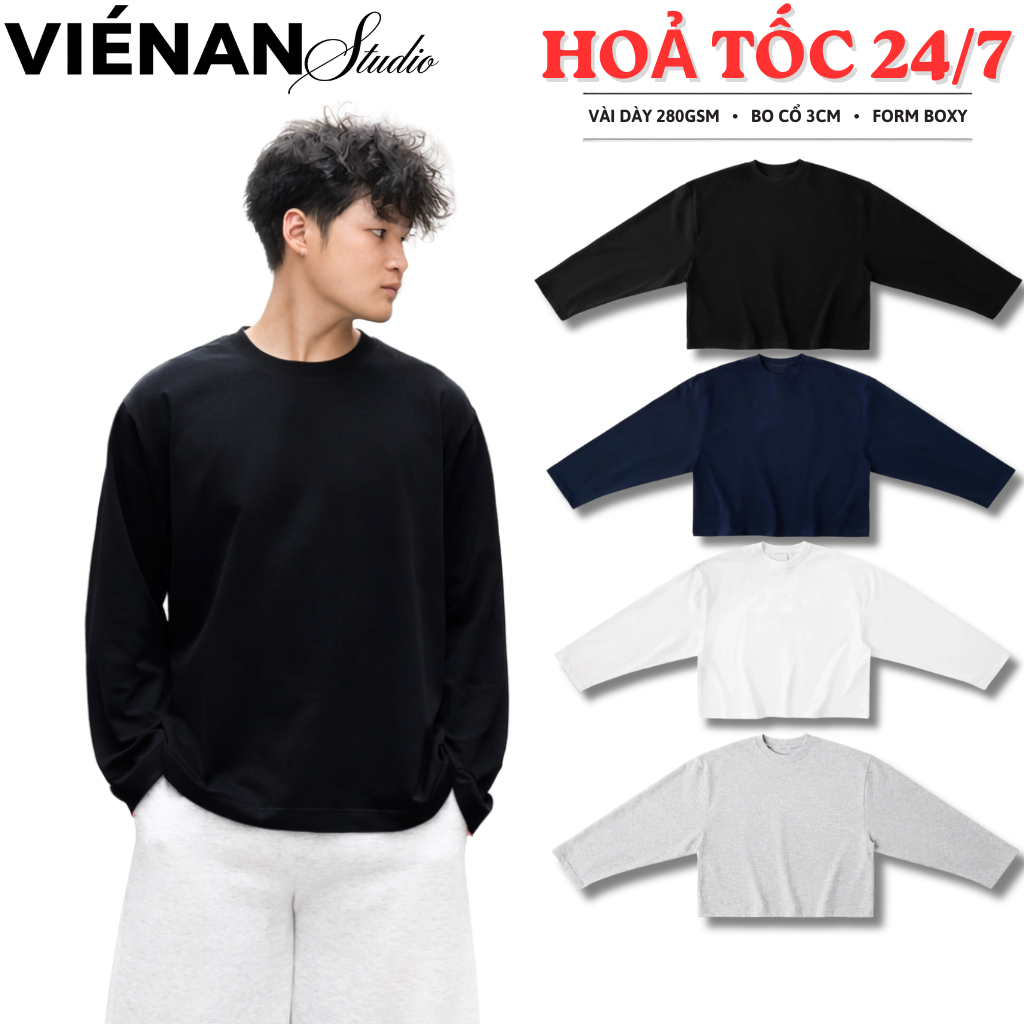 [ซื้อ VIA LIVE] Vinnan Long Sleeve Boxy Shirt - Long Tee Boxy - ผ้าคอตตอน 280Gsm - รับประกันคําอธิบา