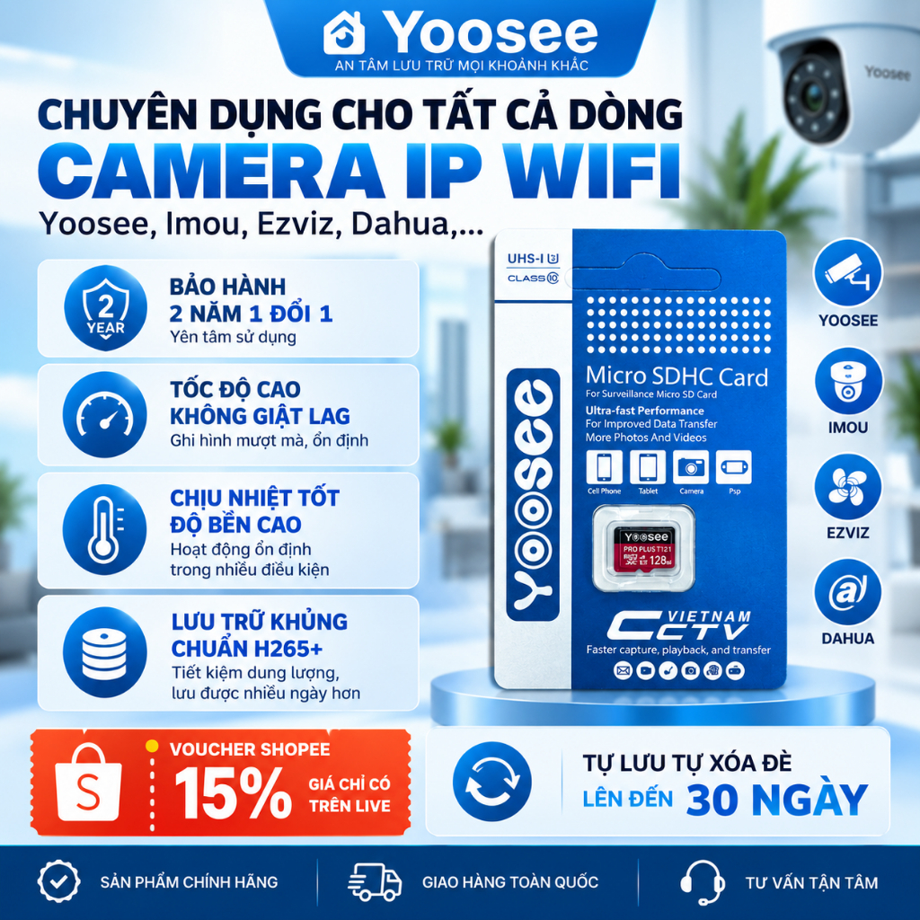 การ์ดหน่วยความจําเฉพาะ 128Gb/ 64Gb/ 32Gb/ 16Gb สําหรับกล้อง Yoosee Plus - ทนความร้อนได้ดี