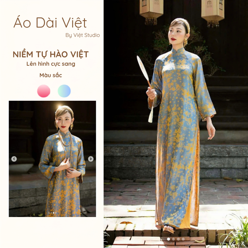 ผู้หญิงสมัยใหม่ ao dai แขนบานยาวทําจาก Tuyet Mai bcade - Viet Store AD42
