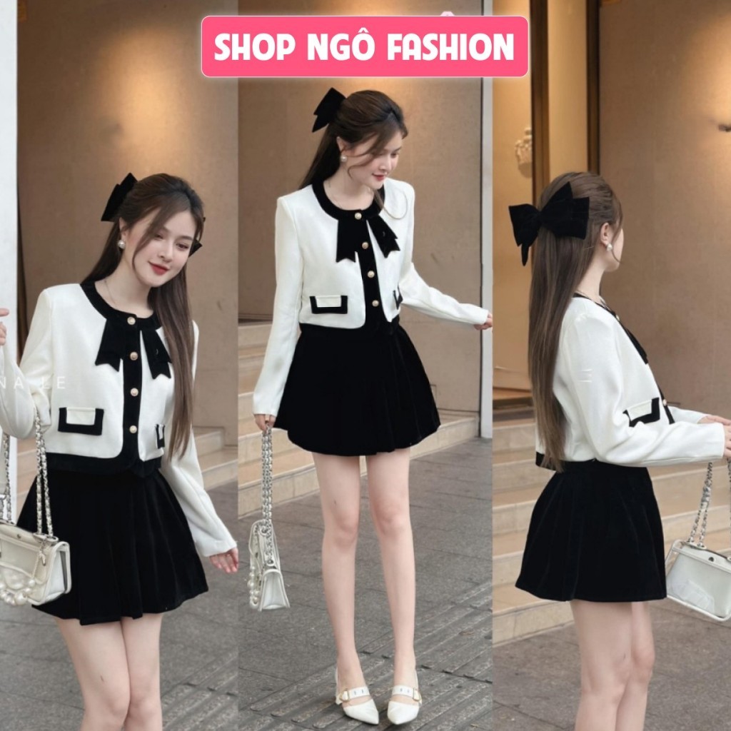 ชุดเดรสกํามะหยี่ - เดรสแฟชั่นสตรี ชุด REAL PICTURE INCLUDED LONG SLEEVE SHIRT มีโบว์ และกระโปรง VELVET สไตล์เกาหลีสุดสวย
