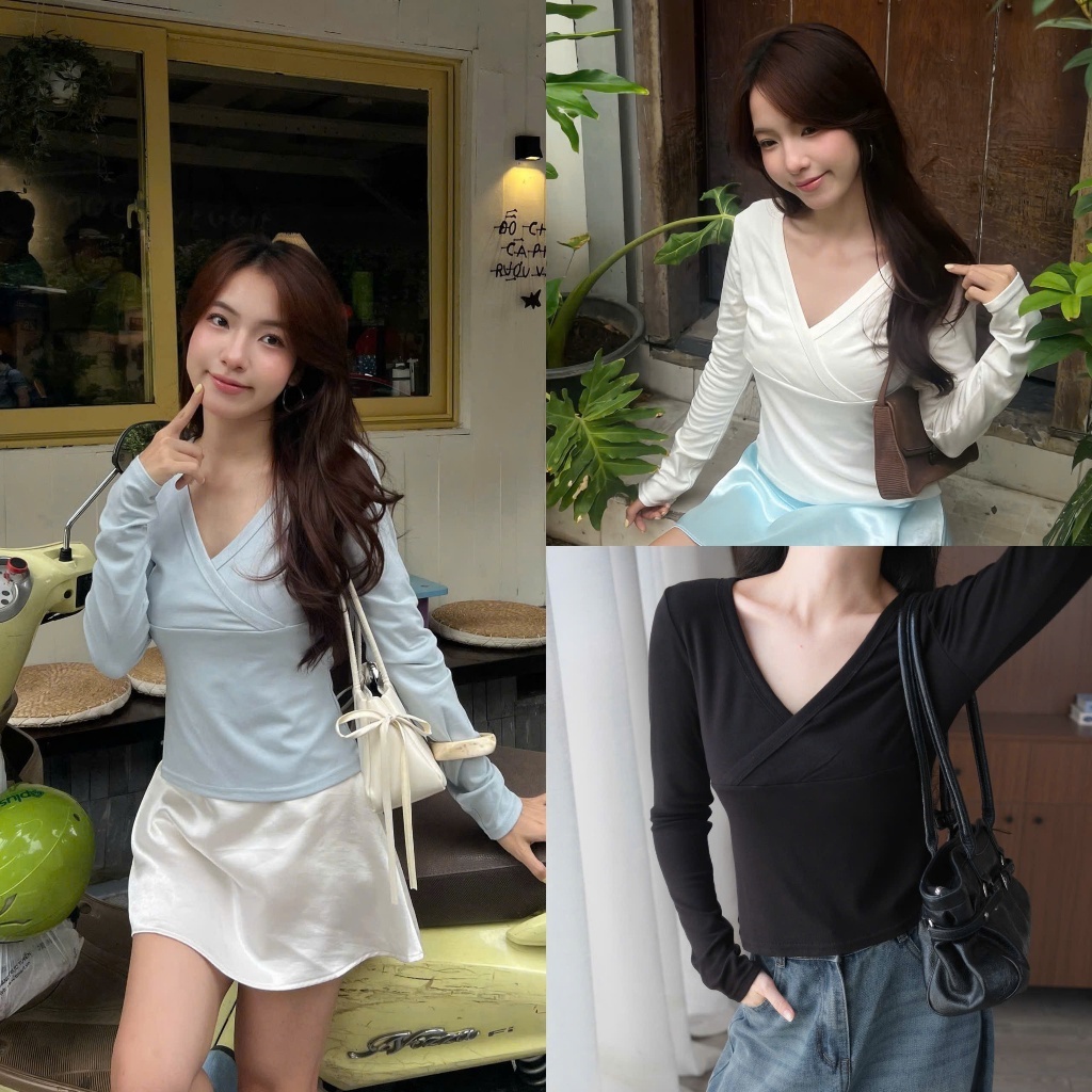 Betty Top (TSW) เสื้อยืดแขนยาวคอวีผู้หญิง the.sweather