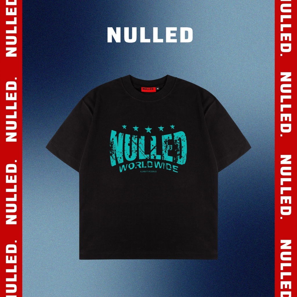 เสื้อยืดสีดําลาย NULLED Cyan Grunge Tee แบบกล่องสําหรับผู้ชายและผู้หญิง | N-T3130-N-T00-D