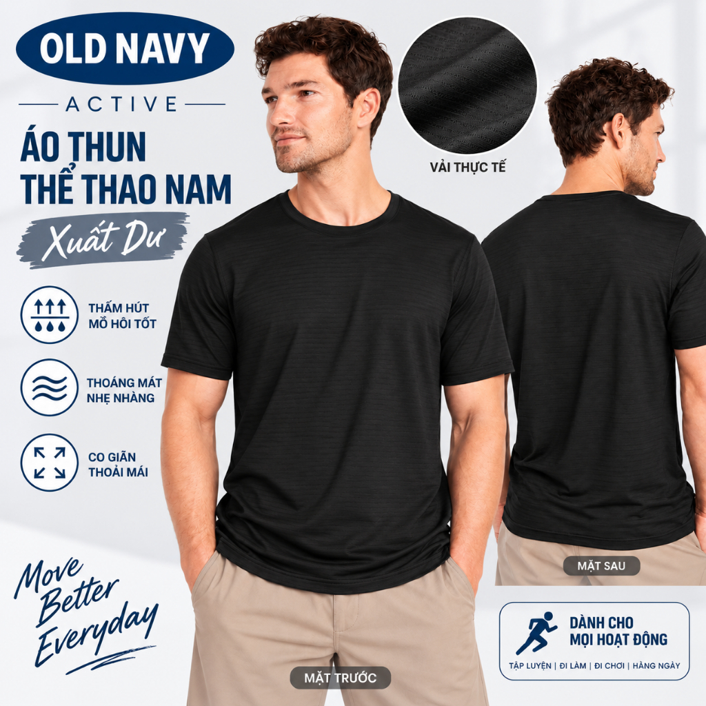 เสื้อยืดกีฬาผู้ชาย Old Navy Active สีดํา