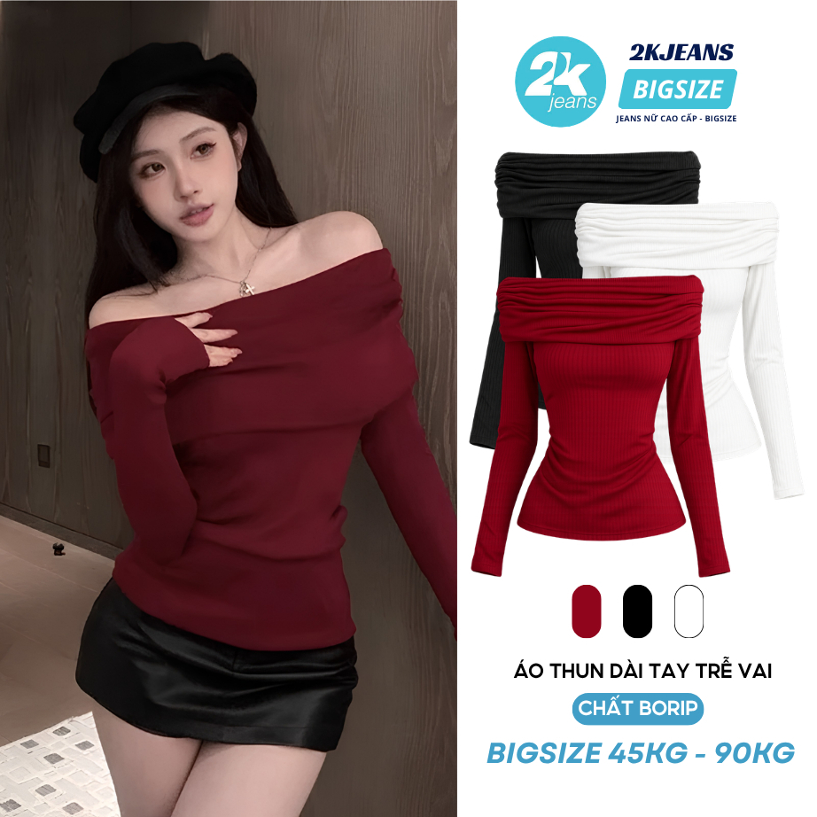 เสื้อยืดแขนยาวเปิดไหล่ผู้หญิงขนาดใหญ่ 2KJeans_Bigsize AT84