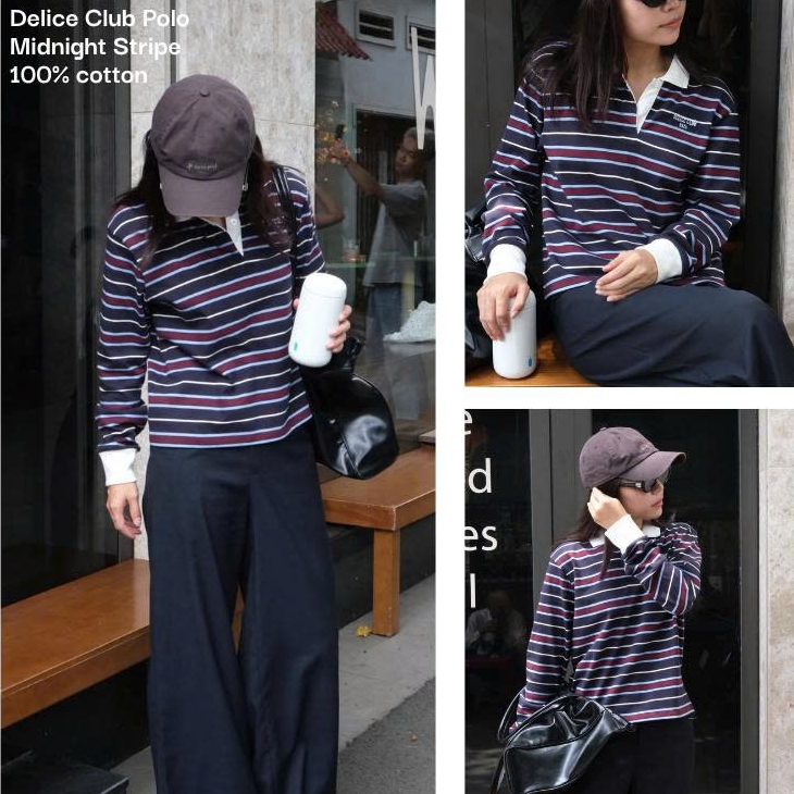 เสื้อเชิ้ตแขนยาวลายทาง Delice Club Navy Midnight