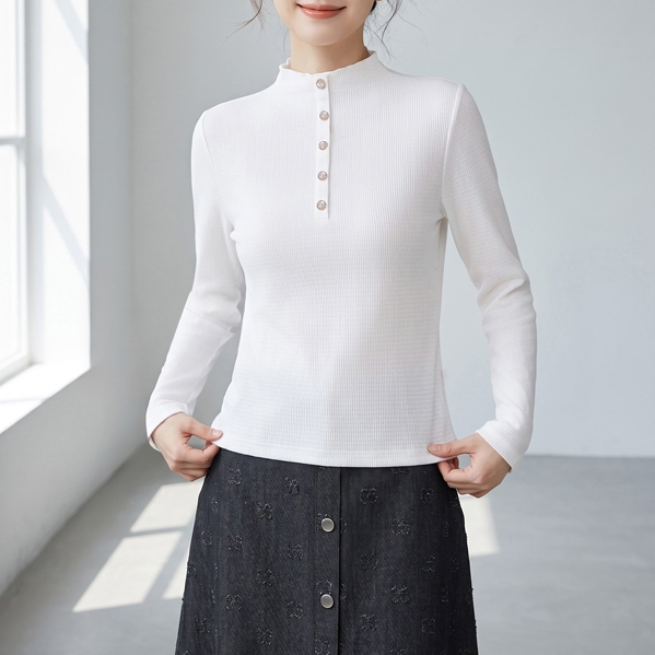 เสื้อยืดคอข้าว - ทรงอ่อนโยน หุ่นแบน - 6AHF03