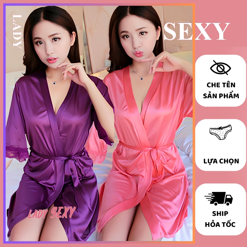 ชุดนอนสตรีเซ็กซี่ AC02 V คอผ้าไหมซาติน Robe พร้อมเข็มขัดเอวลูกไม้ Embellishes รูปร้อนและมั่นใจ