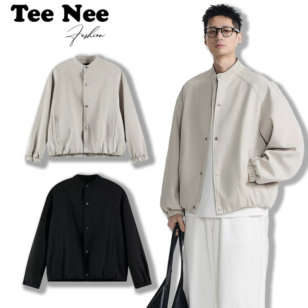 Hottrend TeeNee เสื้อแจ็คเก็ตสีกากีทรงหลวมสําหรับผู้ชายและผู้หญิงพร้อมซับในผ้าไหม 2 ชิ้น - AKKK