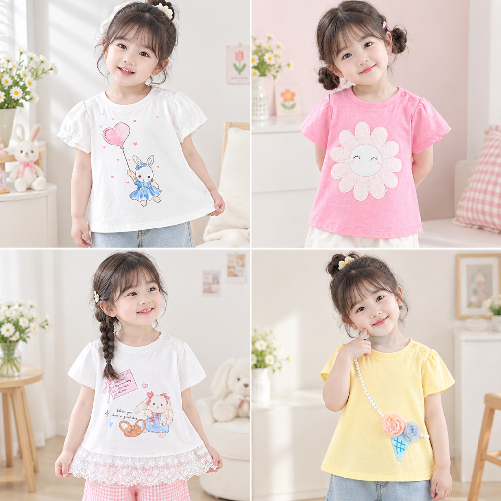 คอลเลกชันเสื้อยืดฤดูร้อนสําหรับเด็กผู้หญิงเสื้อยืดแขนสั้นลายน่ารักสําหรับเด็ก MB3 - MokoBalle