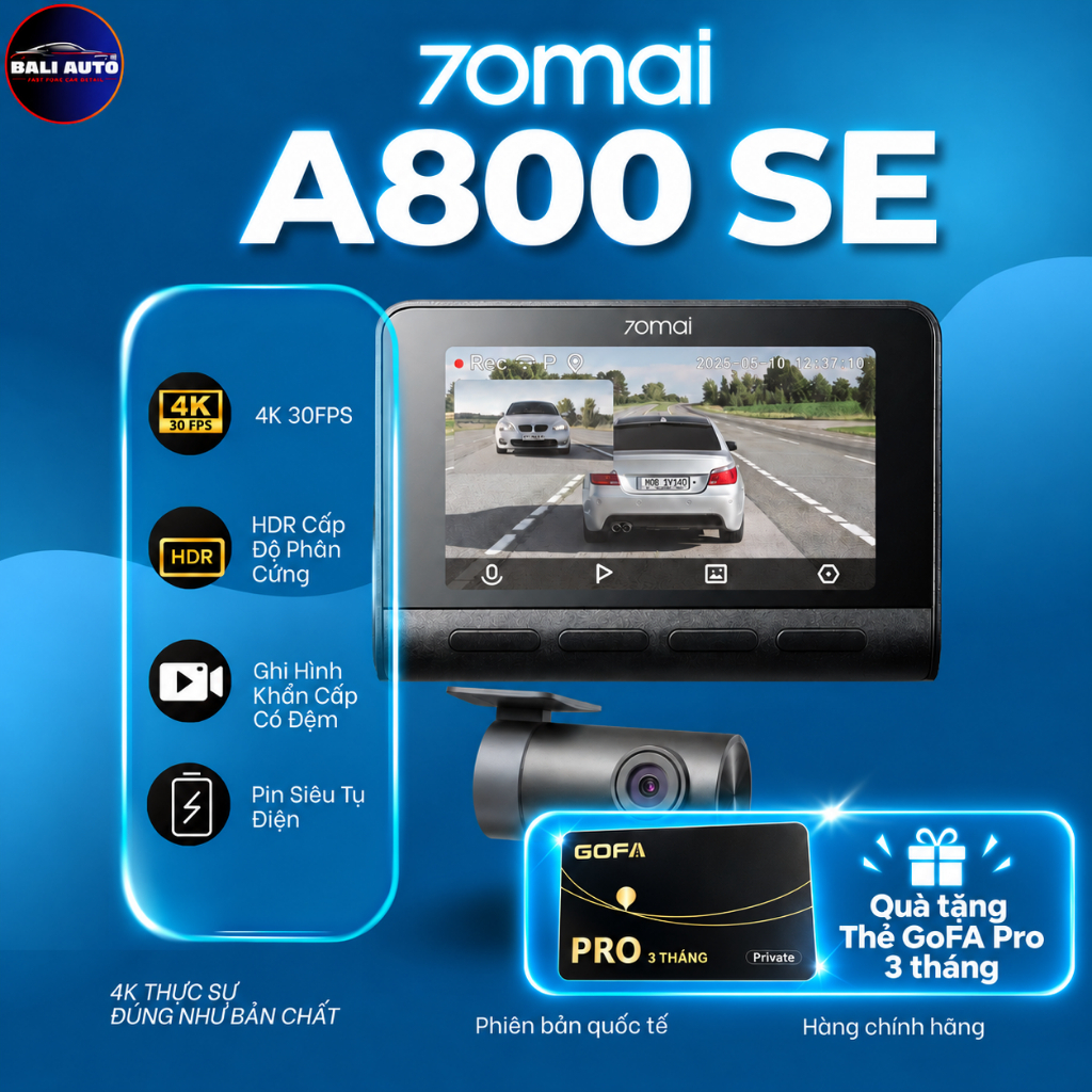 70mai A800SE dash cam พร้อม HDR โหมดการมองเห็นตอนกลางคืนที่เหนือกว่า, แบตเตอรี่ซุปเปอร์คาปาซิเตอร์, 