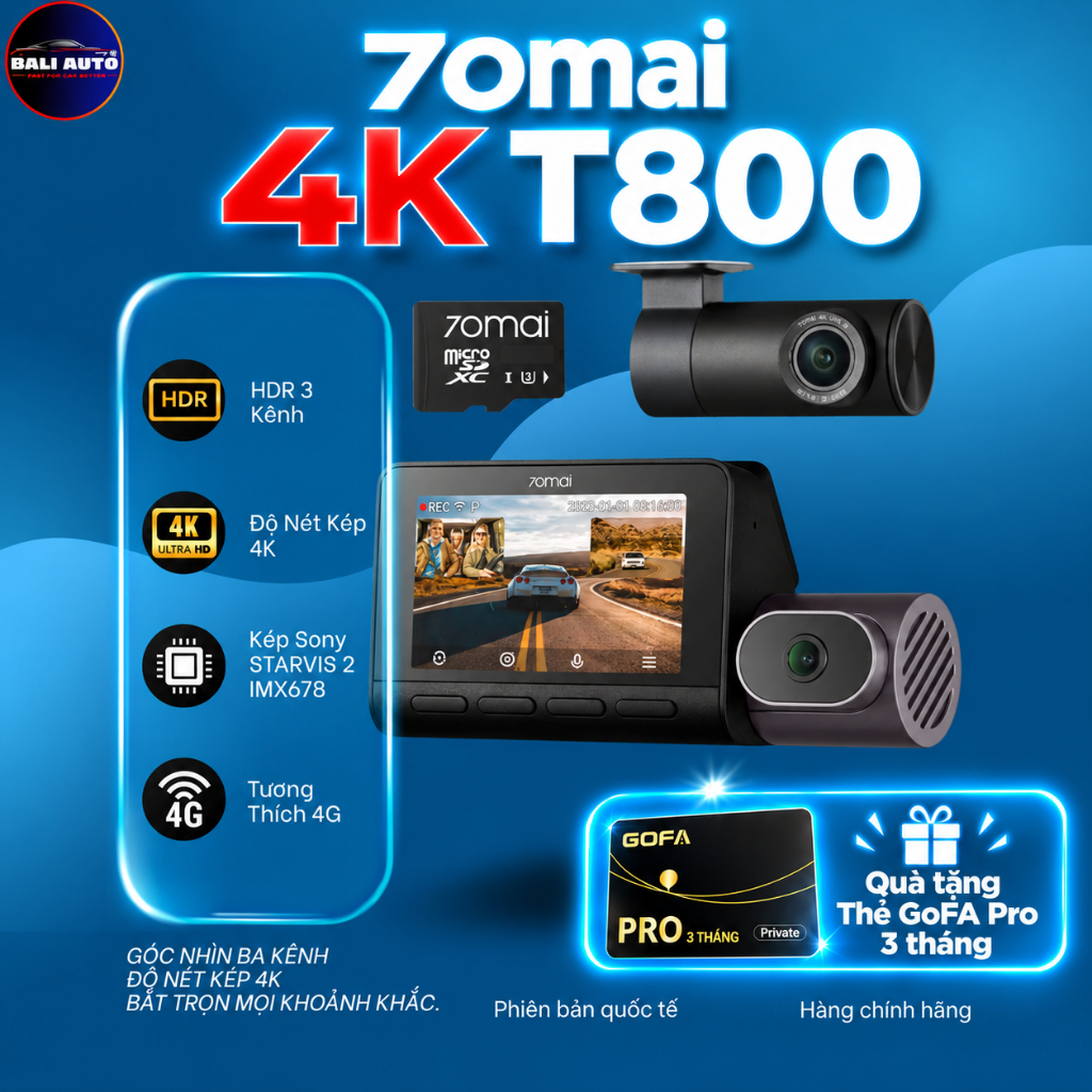 <NEW> 70mai T800 dash cam <Free Vietmap Live> 3 ช่องพร้อมโหมดคู่ เซ็นเซอร์ STARVIS 2 IMX678 คมชัดสุด