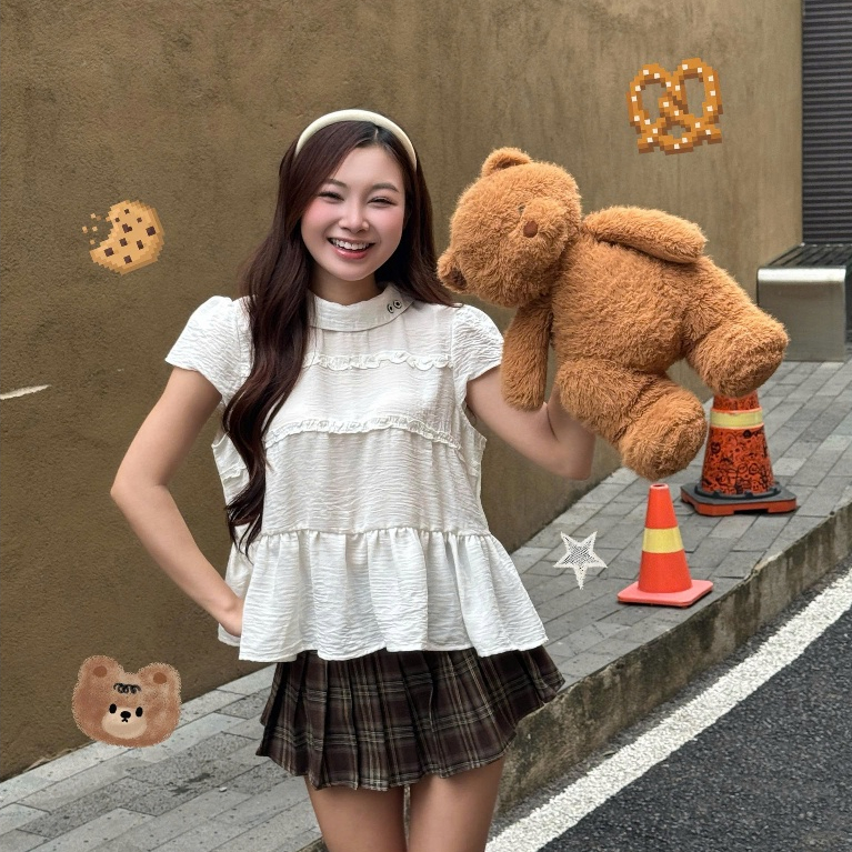 ToGoCloThing Elegant Medium Form Ruffled เสื้อคอเต่า babydoll เสื้อ ATK20