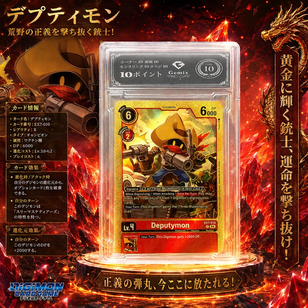Slab10 Digimon Deputymon Gold Gem Mint LV6 NF4 23PSA การ์ด