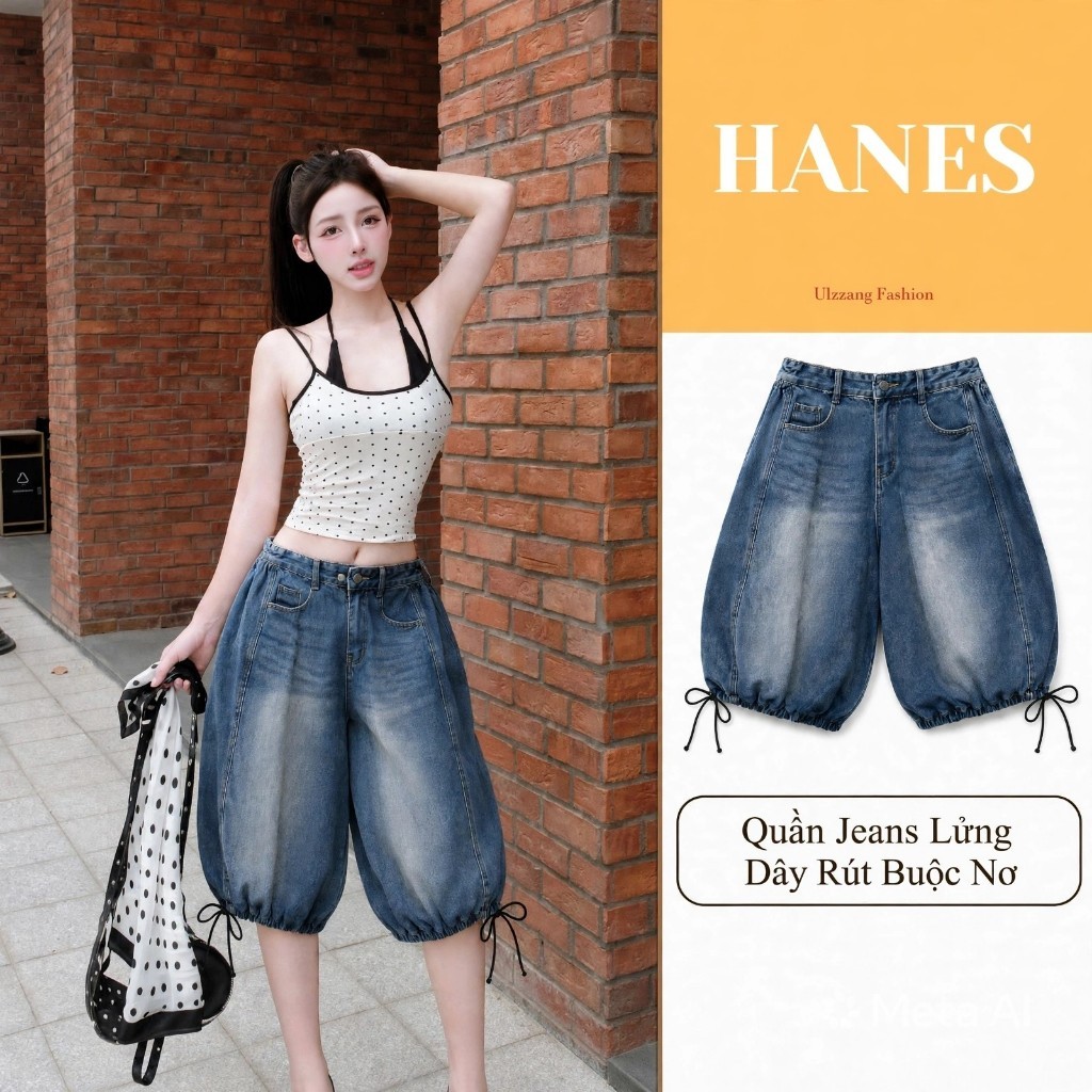 HELEN-J89 กางเกงยีนส์ผู้หญิง Midweight บอลลูนล้างหมีสีฟ้า Drawstring Bow Chunky เอว Slim Fit บุคลิกภ