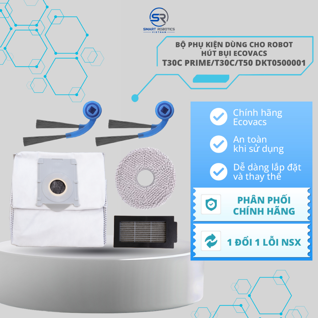 กล่องอุปกรณ์เสริมของแท้สําหรับเครื่องดูดฝุ่นหุ่นยนต์ Ecovacs T30C Prime/T30C/T50 - แปรงด้านข้าง, กรอ