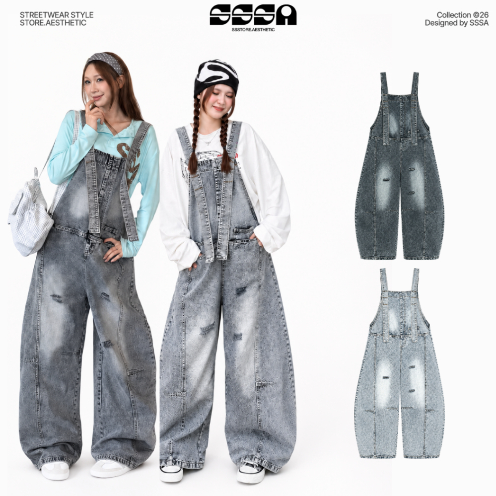 Ripped Jeans Overalls V3 SSS.A ขาโค้ง Unisex Form บุคลิกภาพ Good คอนซีลเลอร์ SSSTORE.Aseesthetic