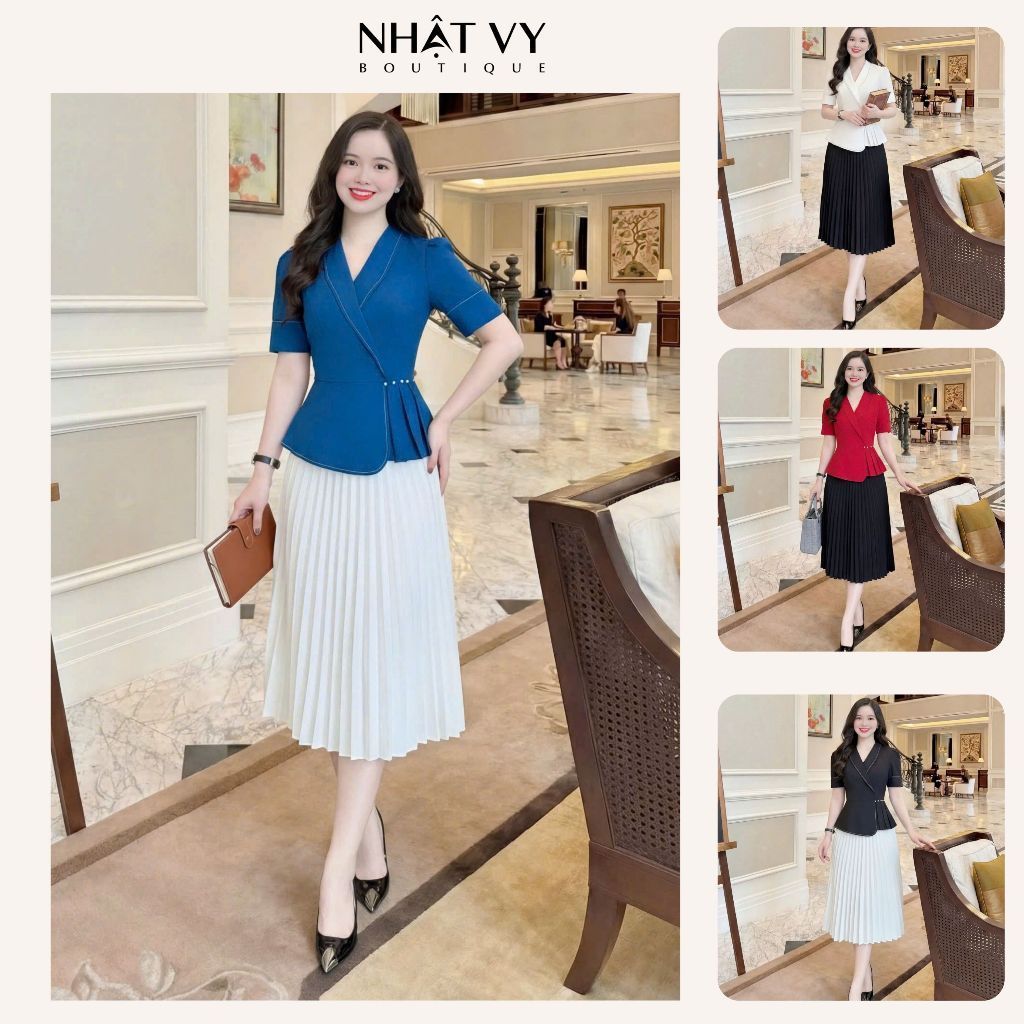 Vy Fashion เสื้อเชิ้ต peplum party ญี่ปุ่น (NO SKIRT INCLUDED) จับจีบด้วยกระดุมผ้าไหม เหมาะสําหรับเดินรอบคาเฟ่ - D3210