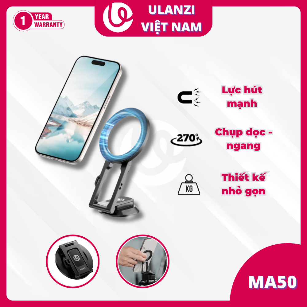 ULANZI MA50 - ที่วางโทรศัพท์แบบแม่เหล็กพับได้พร้อมพอร์ตสกรู 1/4" & Uka