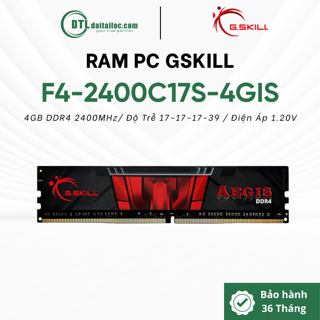 Gskill Aegis PC Ram 4GB DDR4 Bus 2400 Leaf Heatsink (F4-2400C17S-4GIS) | ของแท้ | 36เดือน